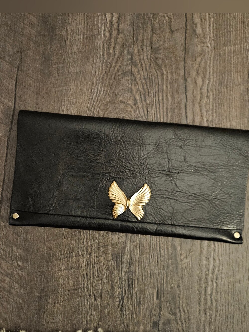 Black Leather Clutch with Stud Accents